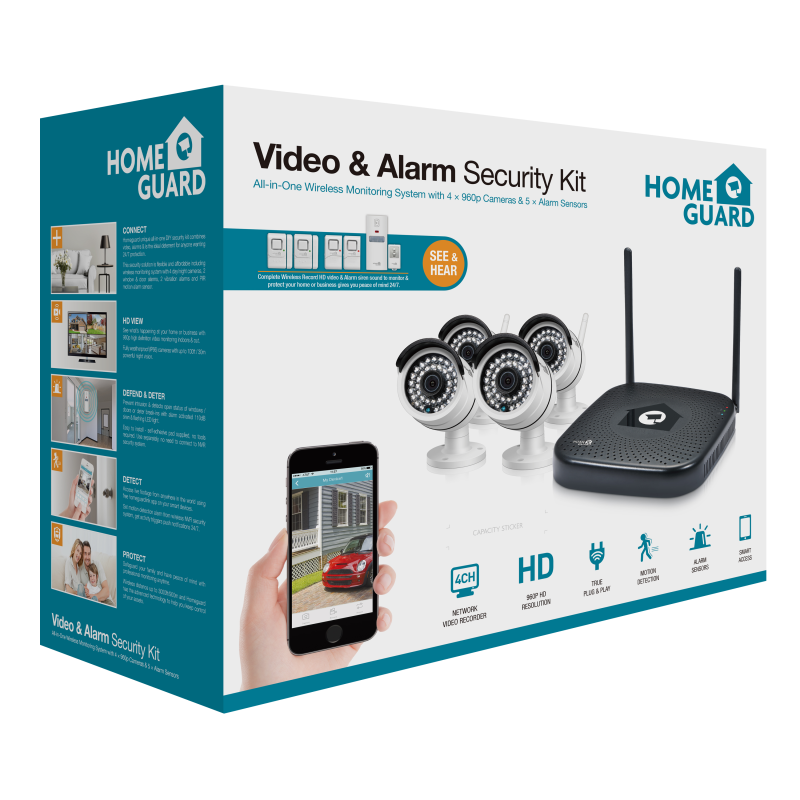 HGNVK48904 - All-in-One Wireless Monitoring System with 4 pcs. 960p Cameras & 5 Alarm Sensors